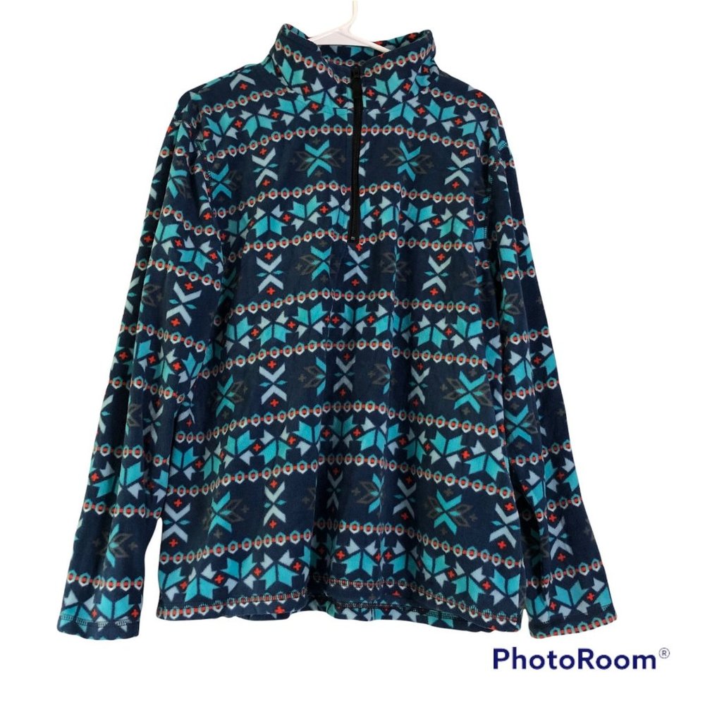 Canyon Sky Fairisle Nordic Aztec Quarter Zip Popover Sweatshirt Fleece Women XXL